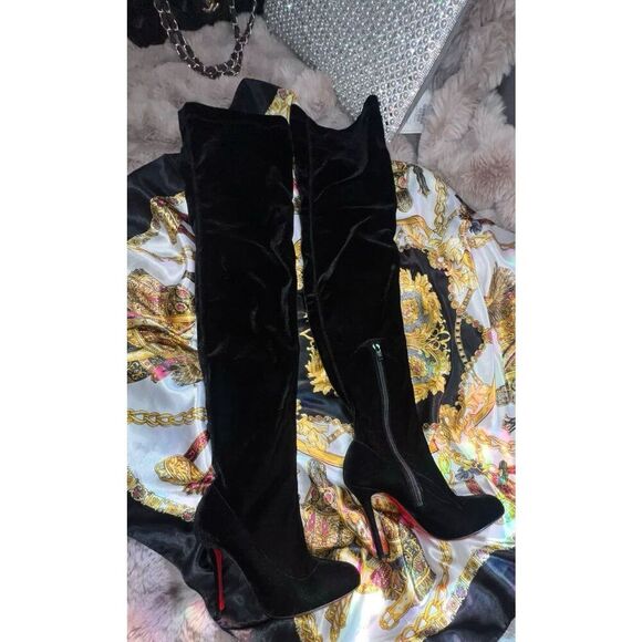 Authenticated Christian Louboutin Elegant Over-the-Knee Stiletto Velour Boots,35 - Picture 13 of 15